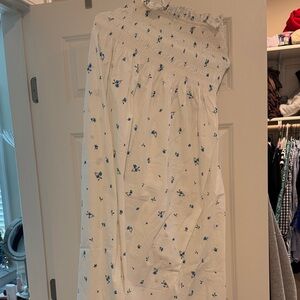 H&M White Strapless Dress with Blue Floral Print